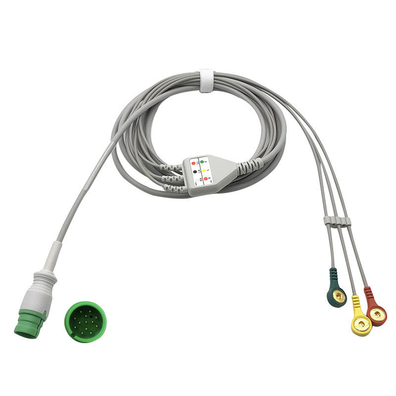 Round 13 Pin Connector 3.6m 3 Lead ECG Cable For Mediana D500