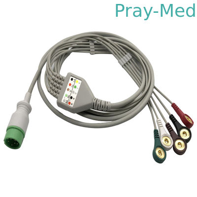 Кабель руководства 6pin 5 ECG Zoncare Hwatime 2.6mm с Leadwires щелкает